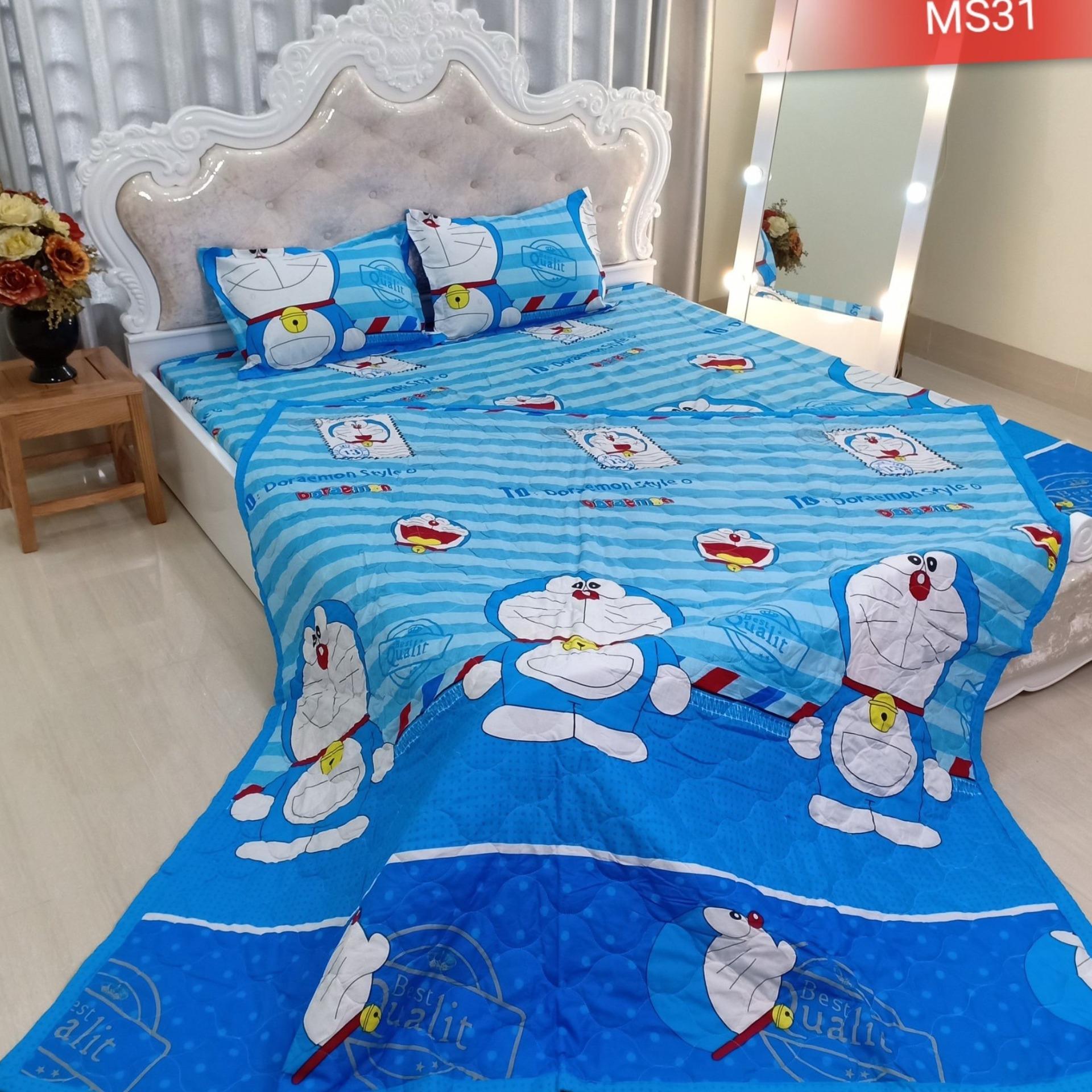 BỘ CHĂN GA GỐI TRẦN BÔNG+ TẶNG VỎ ÔM - DOREMON XANH