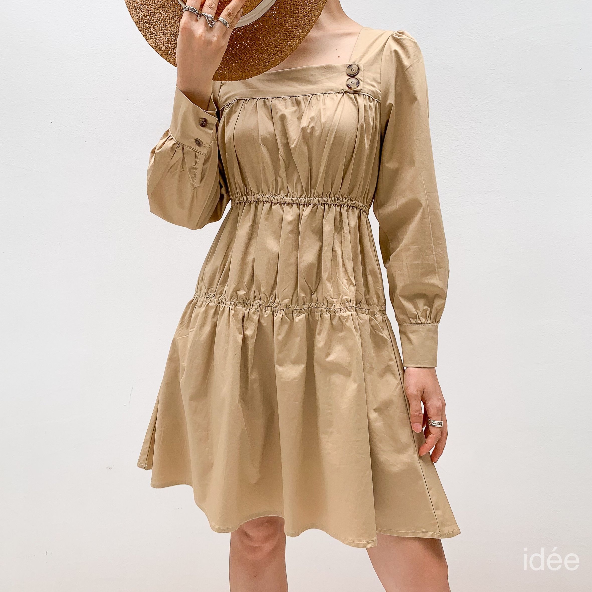 idee Đầm ngắn nữ nhún eo dáng xoè chữ A tay phồng