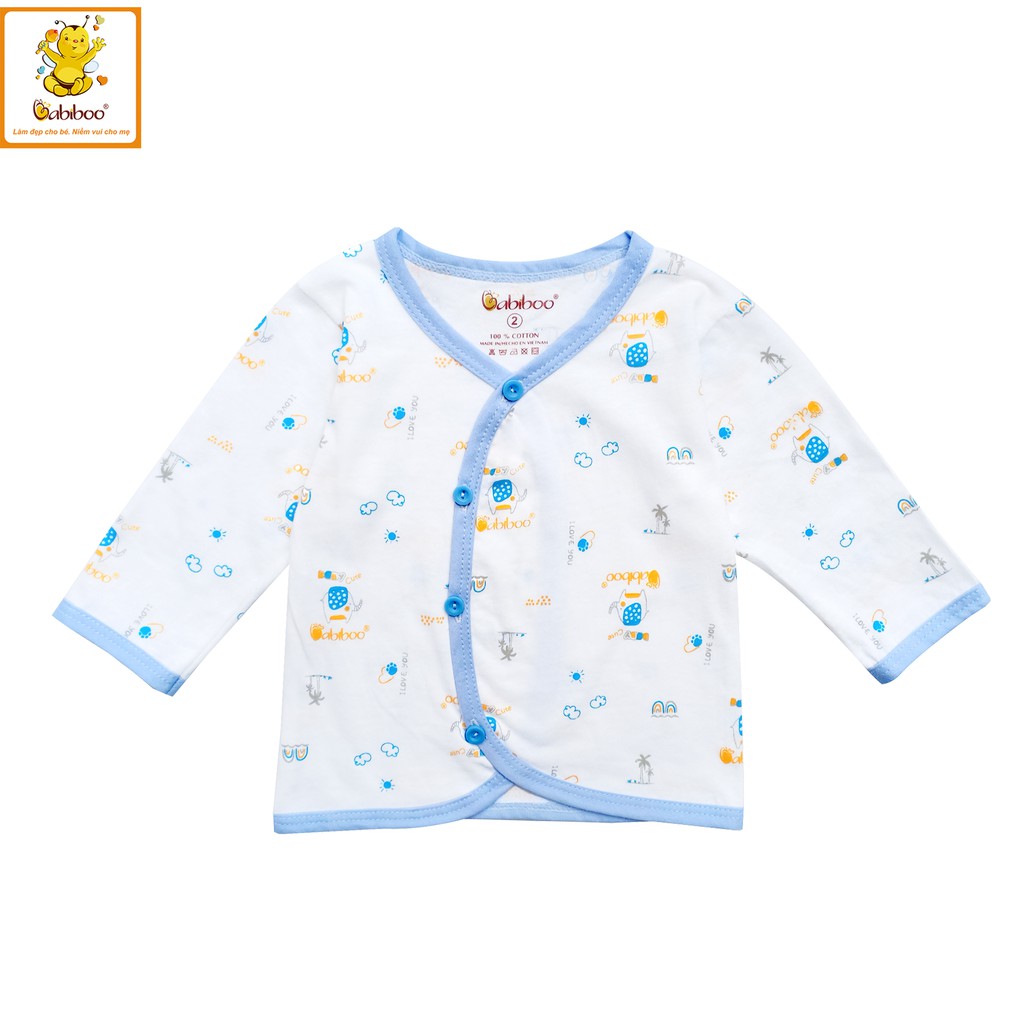 Áo sơ sinh cổ tim tay dài in hình babiboo - bb43