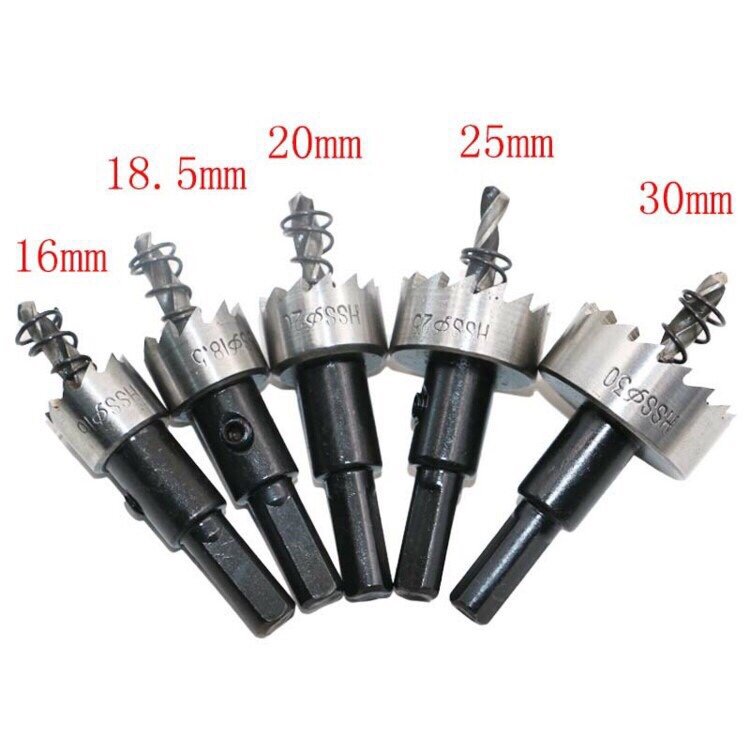 Bộ 5 Mũi Khoan Khoét Lỗ HSS 16-18,5-20-25-30mm; Bộ 5 Mũi Khoét Thép Gió HSS - Đường Kính 16- 30mm