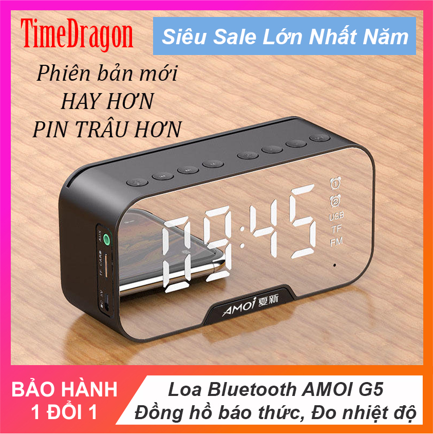 Loa Bluetooth Yoking D88 Kèm Đồng Hồ Báo Thức Và Đo Nhiệt Độ Phòng Mặt Kính Tráng Gương Cao Cấp Hỗ Trợ Nghe Nhạc Qua Thẻ Nhớ Và Dây AUX Bảo Hành 1 Đổi 1