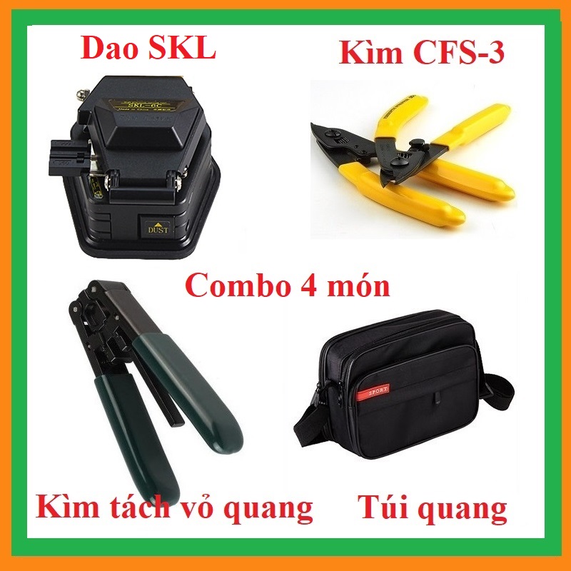 Dao cắt sợi quang skl+ kìm tuốt sợi quang cfs-3 + kìm tách vỏ quang + túi đựng