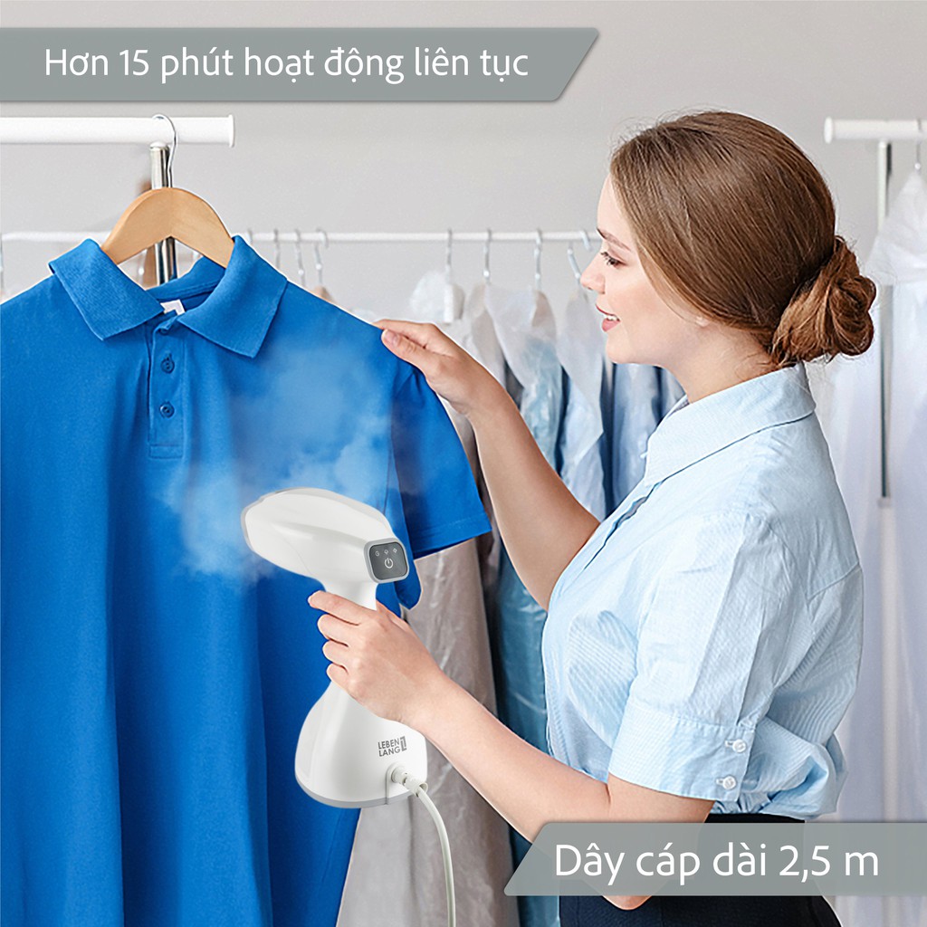 Bàn là hơi nước cầm tay/ Bàn ủi hơi nước cầm tay gọn nhẹ Lebenlang chính hãng Đức 1500W - 300ml - [LEBENLANG] Bàn ủi hơi gập gọn cầm tay LEBENLANG , 2 màu đen trắng, bảo hành 2 năm