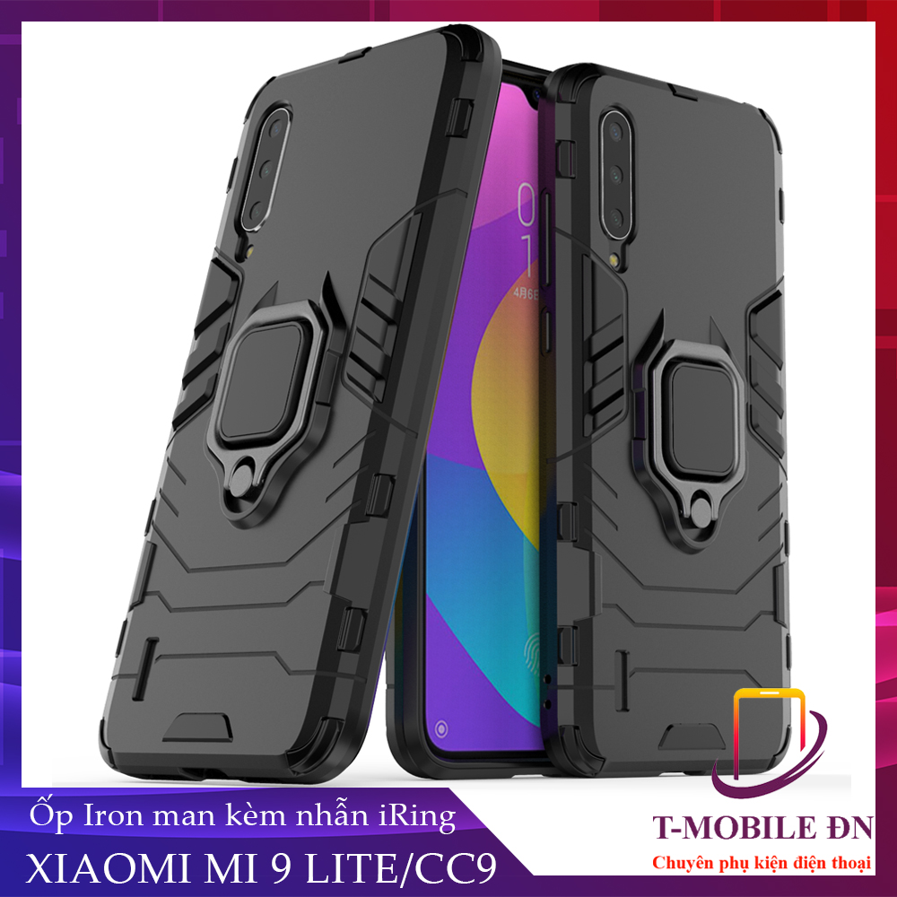 Ốp lưng Xiaomi Mi 9 Lite / Mi CC9 chống sốc iron man kèm nhẫn iring Bảo vệ camera và chống xem video tiện lợi