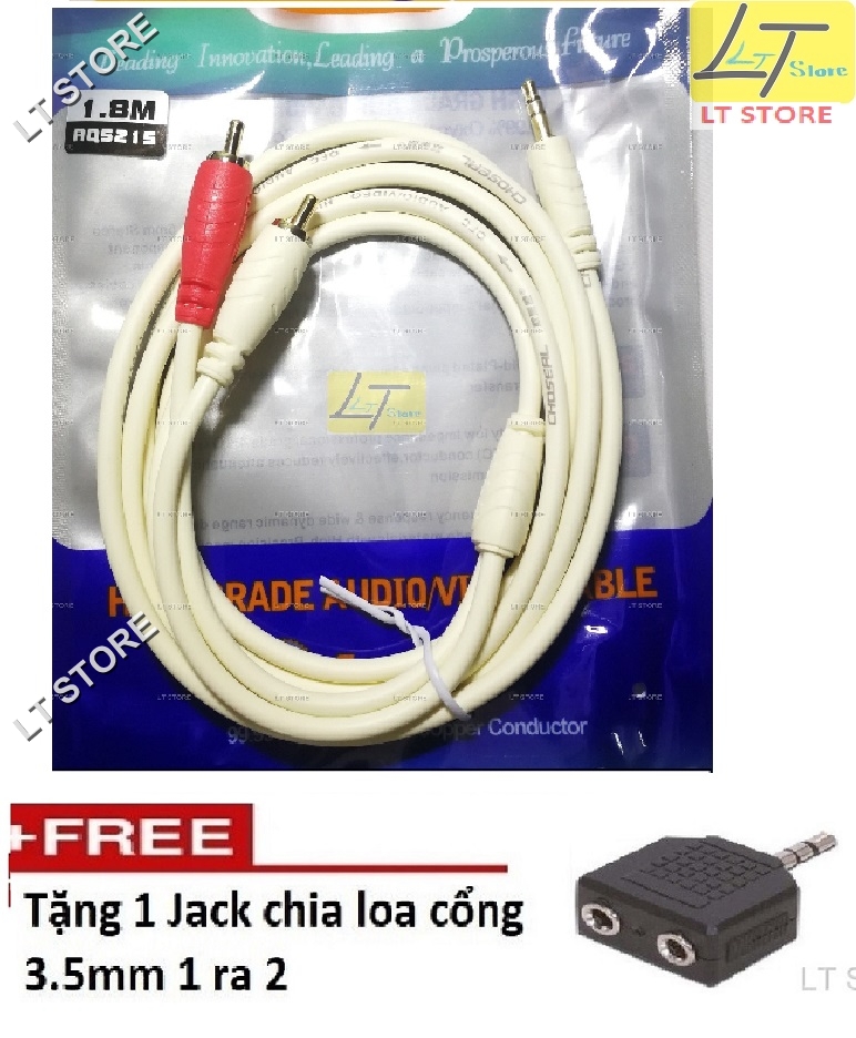 Dây cáp loa 1 đầu 3.5 ra 2 bông sen AV dài 1.8M Choseal Tặng Jack chia loa 3.5 1 ra 2