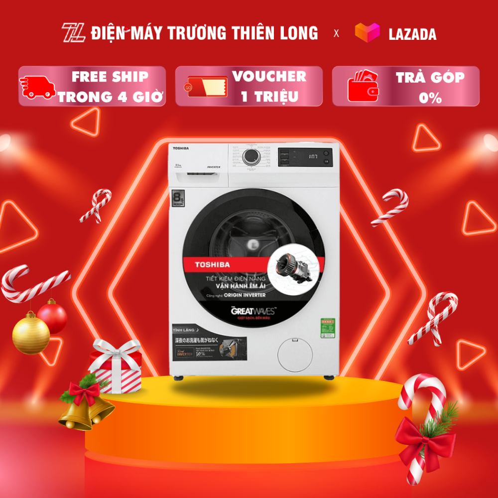 Trả góp 0% - máy giặt cửa trước toshiba inverter 8.5kg tw-bh95s2v wk - hàng mới 100% - bảo hành 2 năm