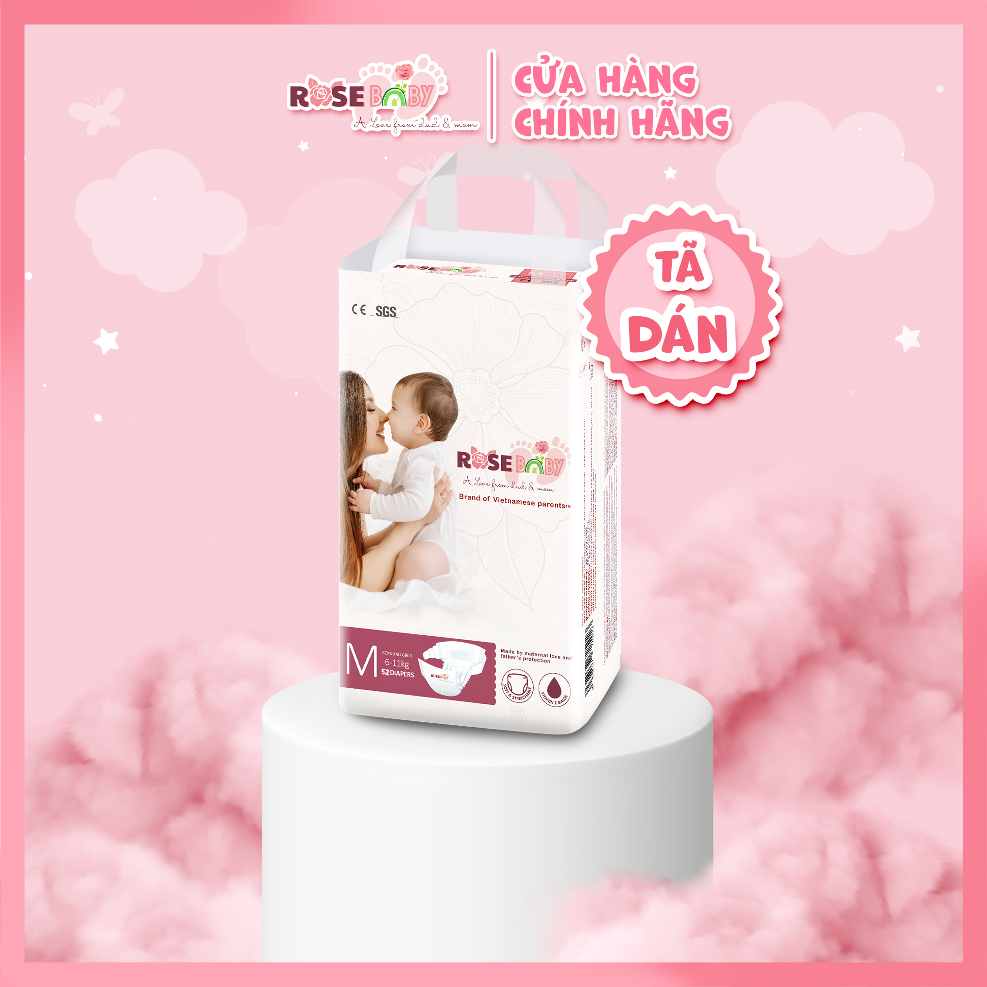Bịch tã dán rose baby size m