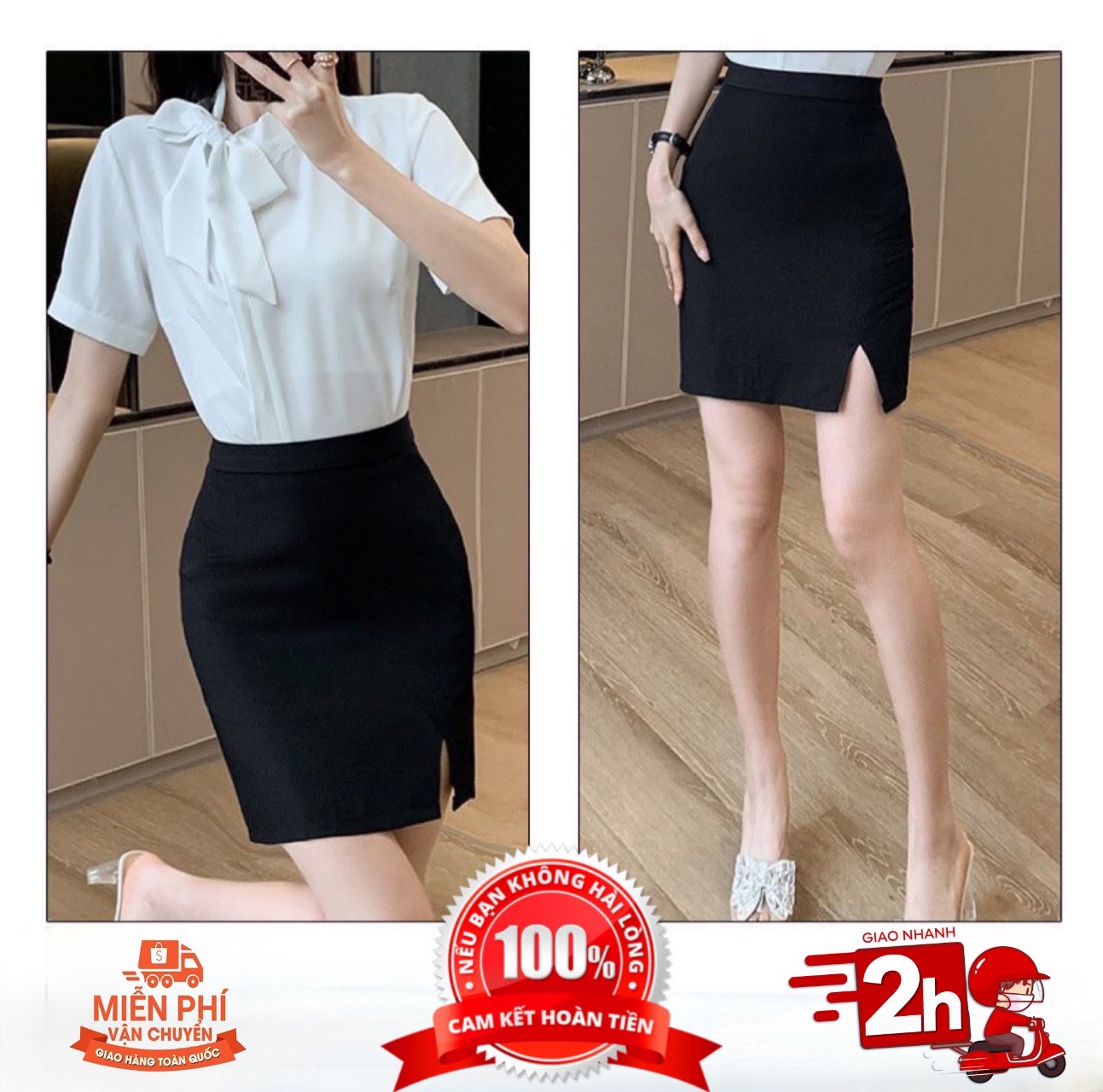 Chân váy bút chì ôm xẻ tà trước nhẹ nhàng chất liệu umi cao cấp