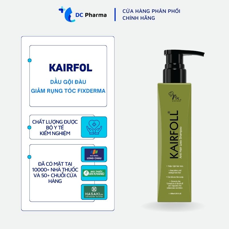 Dầu gội đầu Fixderma - Kairfoll Shampoo 200ml, sạch gàu, nấm da đầu, thay thế dầu gội thảo dược, dầu gội khô, xịt dưỡng tóc, đánh bay gàu, dầu gội ngăn rụng tóc, kết hợp dầu dưỡng tóc kích mọc tóc - zafami pharma