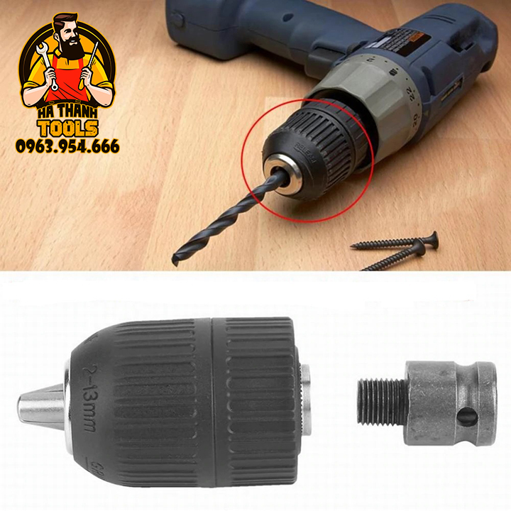 ĐẦU CHUYỂN BULONG 1/2 SANG ĐẦU KẸP MŨI KHOAN MĂNG RANH TỰ ĐỘNG 2-13MM