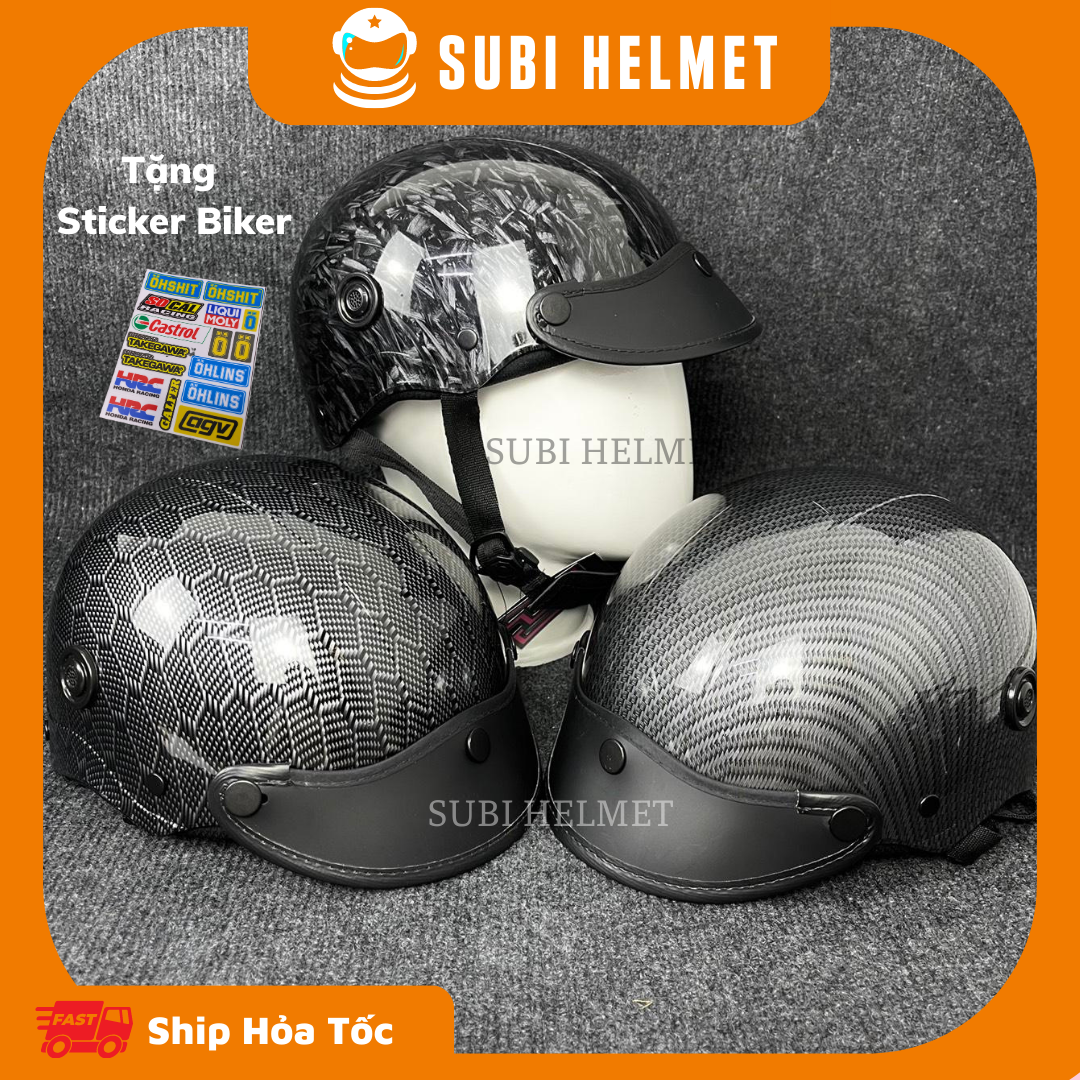 Nón bảo hiểm nhúng carbon đa dạng hình vân carbon , Mũ bảo hiểm cao cấp sơn xịn 2K phủ nano phù hợp cả nam nữ