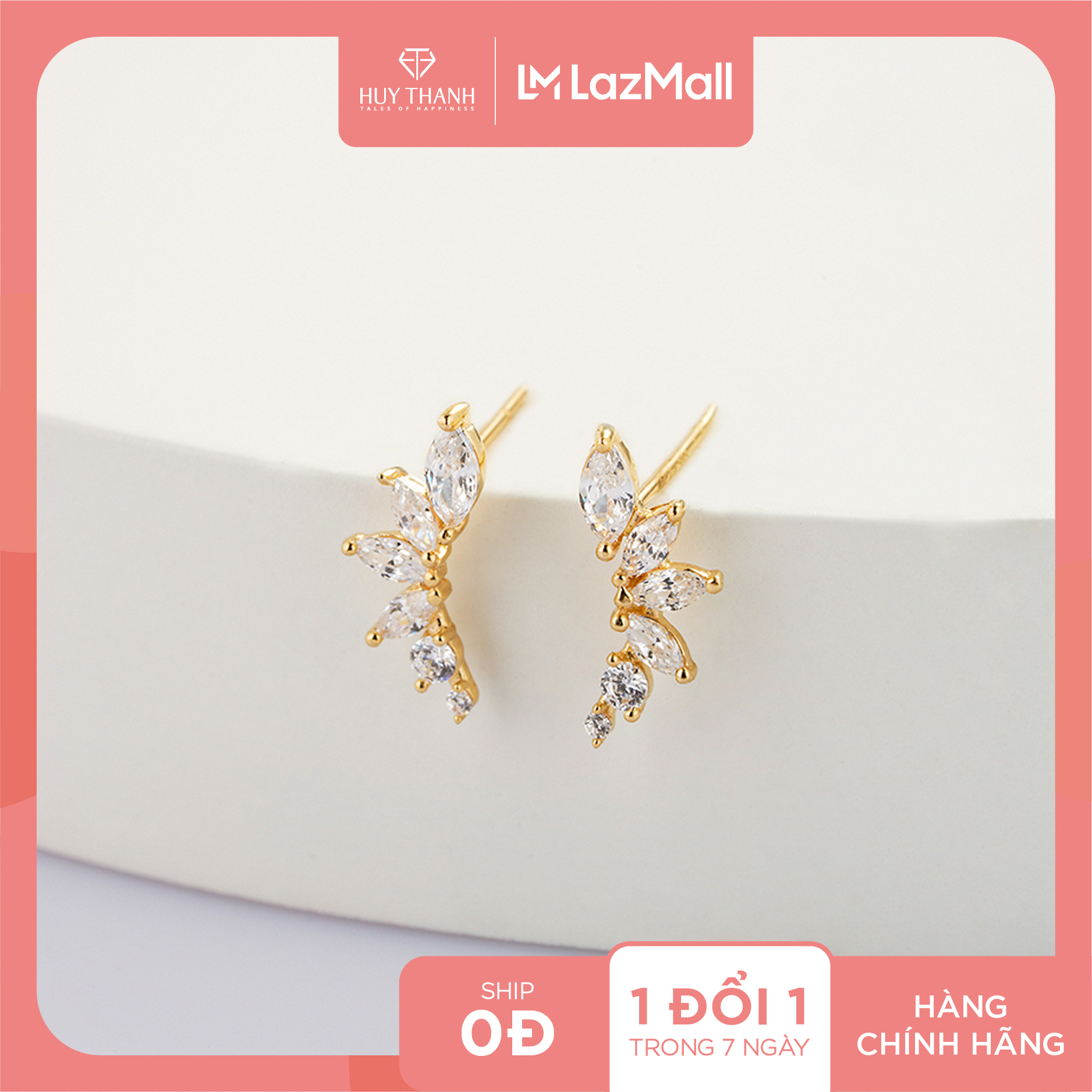 Bông tai nữ vàng 14k btam95 huy thanh jewelry