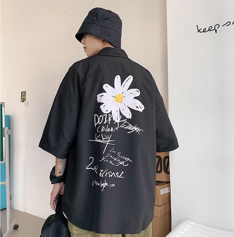 Áo Sơ Mi Hoa Cúc Tay Lỡ Dáng rộng phong cách Ulzzang nam nữ