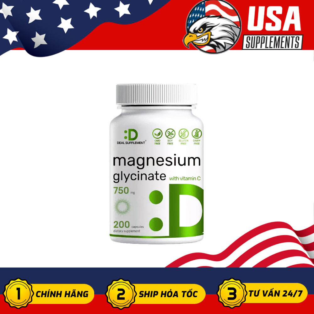 Deal Magnesium Glycinate 500mg, 240 Veggie Capsules - giúp não bộ, cơ bắp