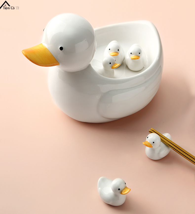 Tiệm cô tít set vịt gác đũa sứ sâu lòng gồm 1 vịt mẹ và 5 vịt con