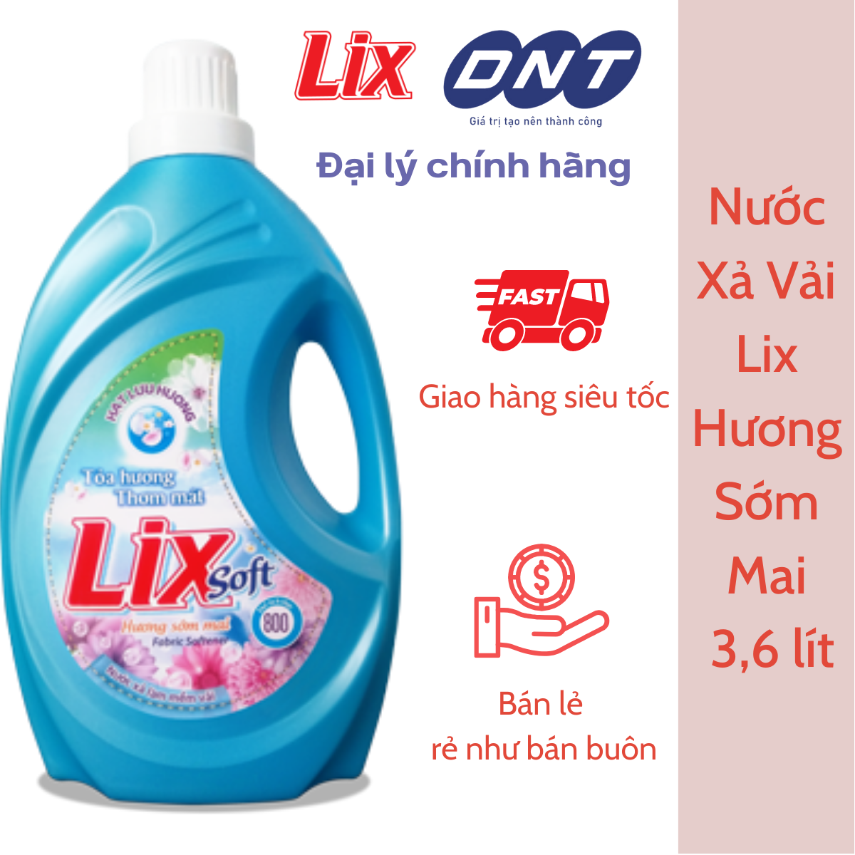 Nước Xả Vải LIX Soft Hương Sớm Mai 3,6 lít - Phân phối Chính hãng