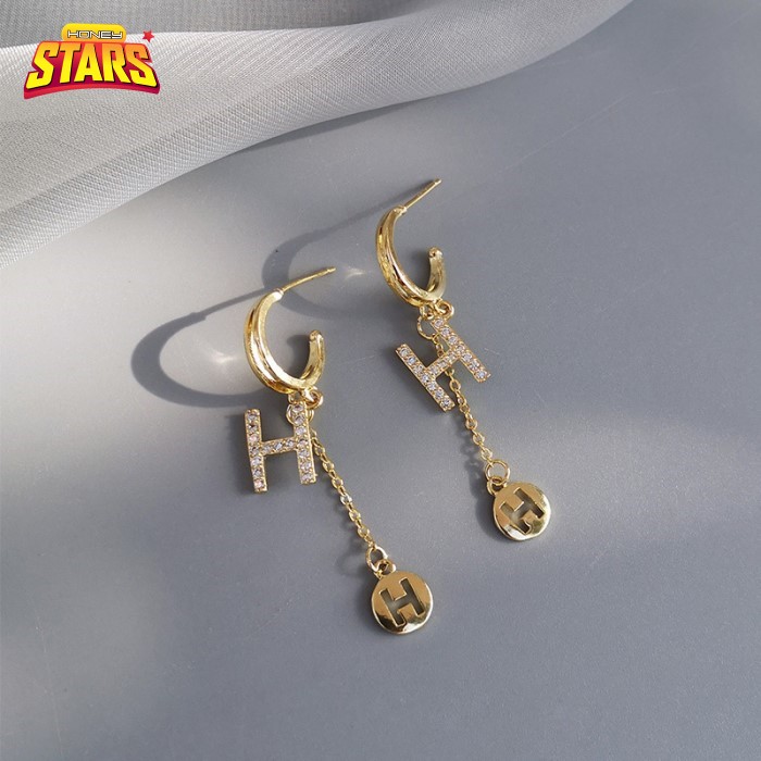 [HCM]Bông tai nữ cá tính S925 kim bạc Hàn Quốc hoa tai tua dài chữ H Honey Stars-724622