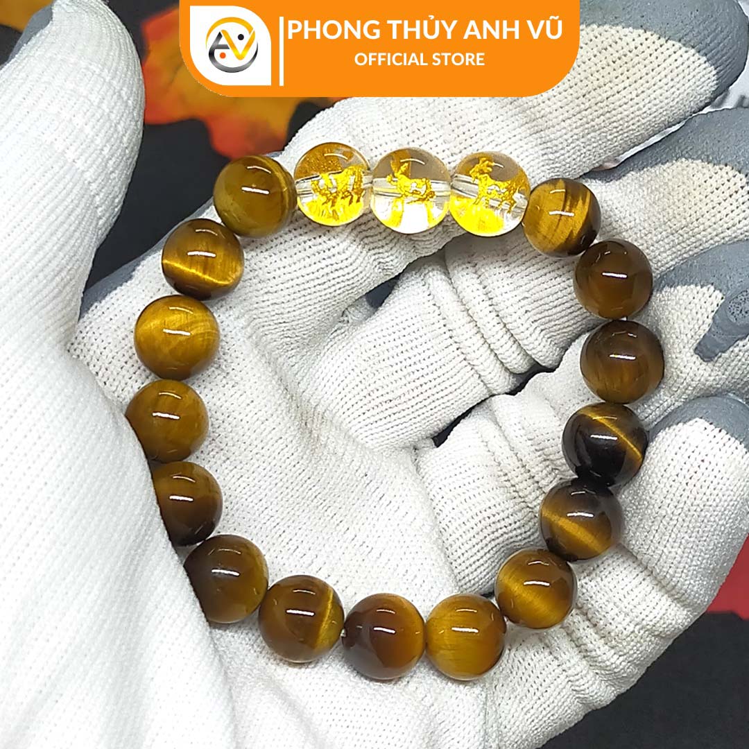 Vòng tay phong thủy nam tam hợp hợi mão mùi chất liệu đá mắt hổ vàng nâu - size 8 10 12ly - khai quang may mắn tài lộc - PHONG THỦY ANH VŨ