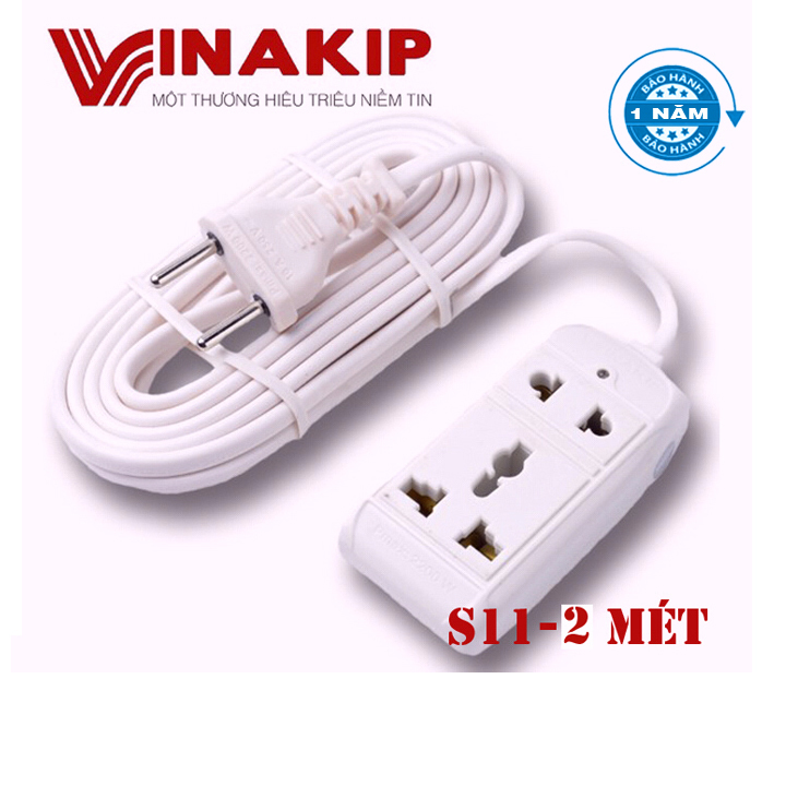 Ổ cắm 2 ngả liền dây vinakip s11, bảo hành 12 tháng