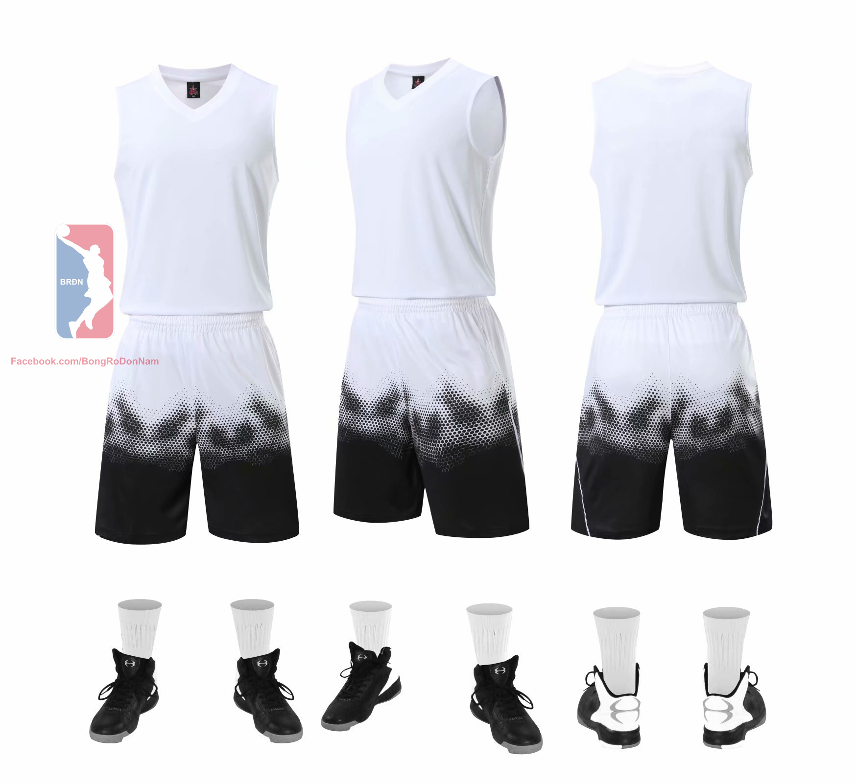 Bộ quần áo bóng rổ trơn màu Trắng - Bộ quần áo bóng rổ để in áo đội- Quần áo bóng rổ không logo - Mẫu 2021