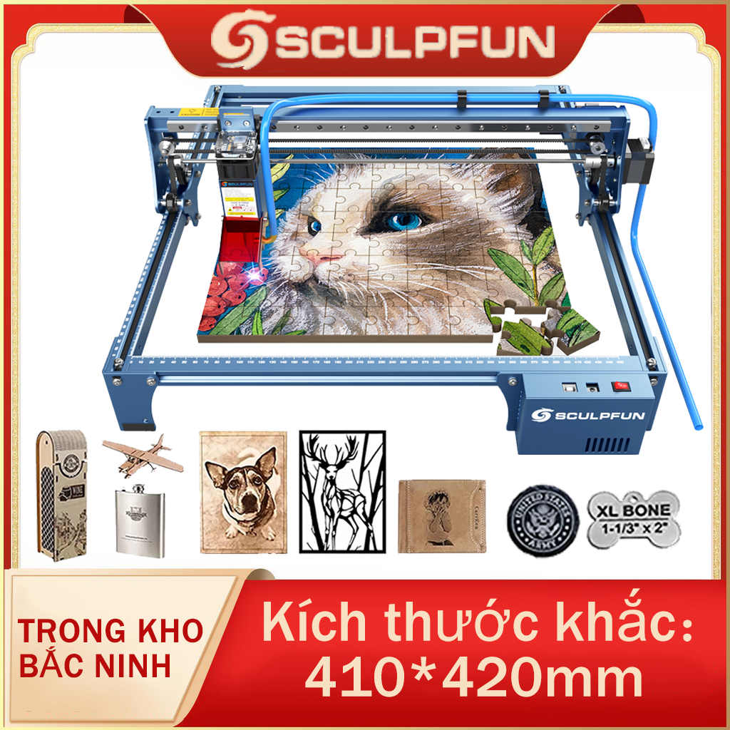 SCULPFUN S9 máy khắc laser mini 30W máy khắc laser mini dưa hấu Laser-Khắc dưa hấu, dừa,thép không gỉ, ván ép,làm đồ thủ công Cung cấp video cài đặt