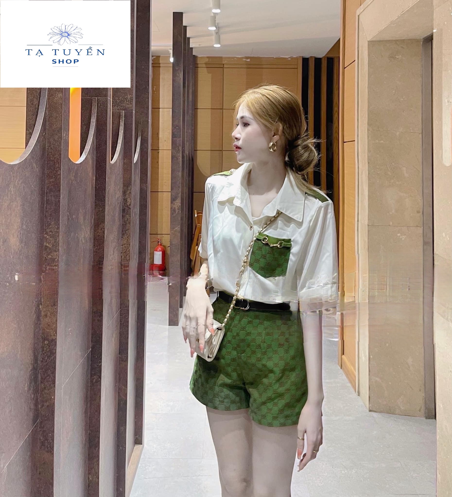 Set bộ gu.ci sơ mi mix quần đùi kèm đai siêu hot cá tính