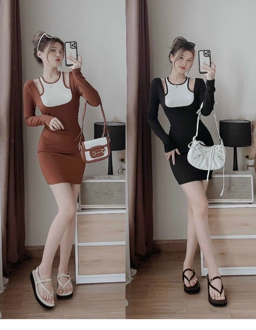 [FREE SHIP] Đầm thun 2 chi tiết phối màu siêu hot.