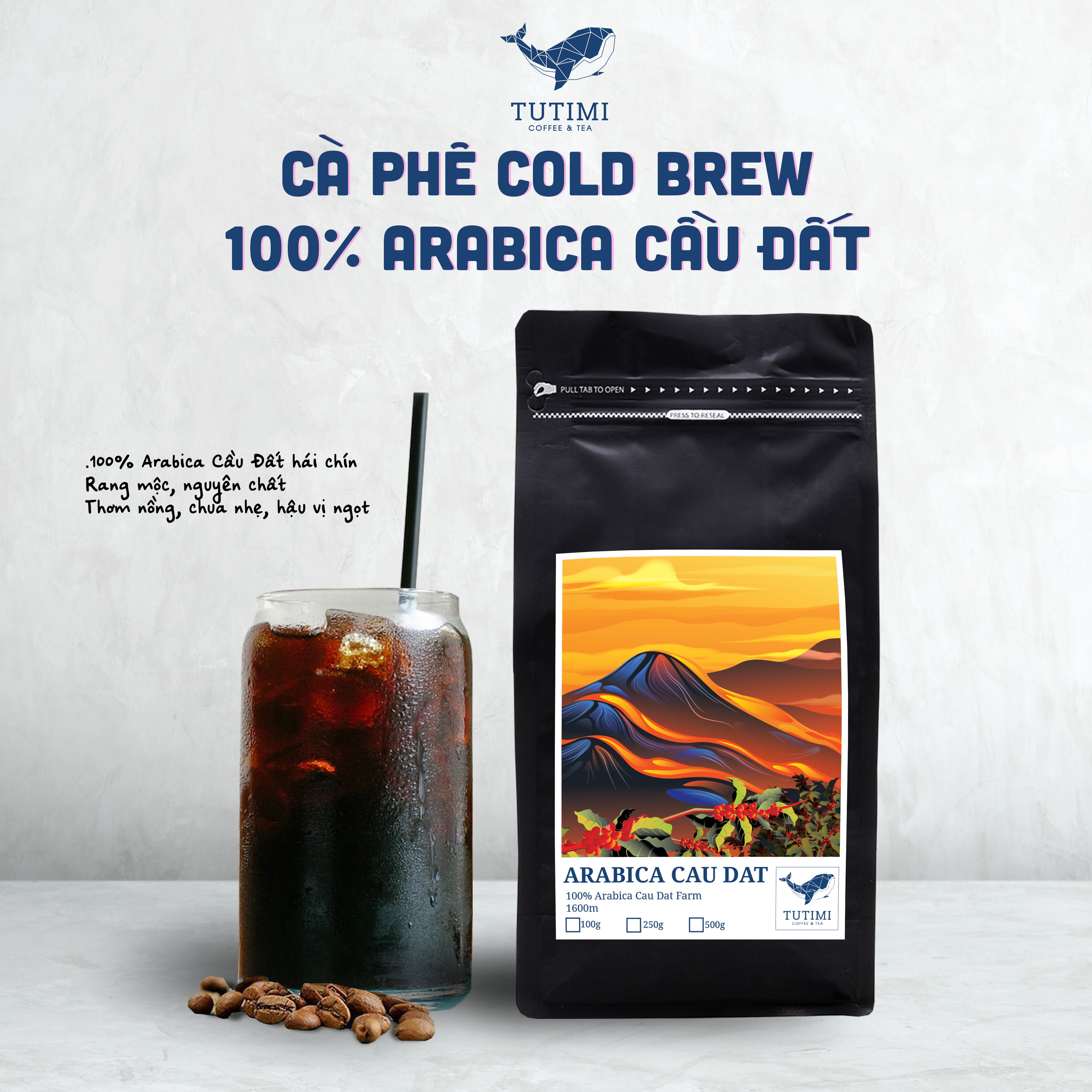 Cà phê nguyên chất Arabica rang mộc, thơm, chua nhẹ, cà phê Cold Brew, Hand Drip, Pha Phin, Pha Máy - TuTiMi