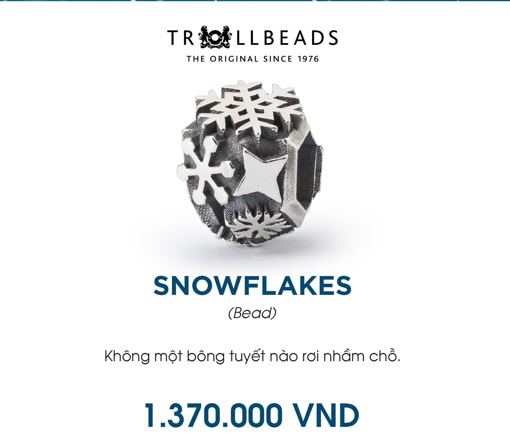 Trollbeads bead bạc cao cấp bst winter 2022 snowflakes bead