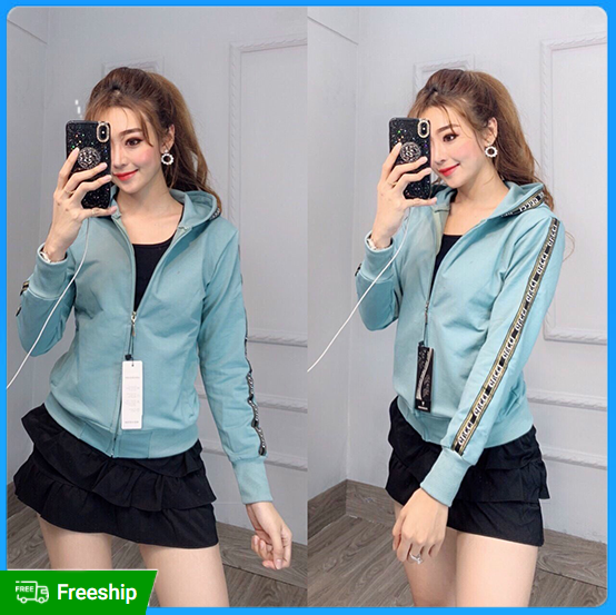 Áo khoác nữ thun da cá cotton tay sọc chữ form dài chống nắng, áo khoác thun chống nắng nữ