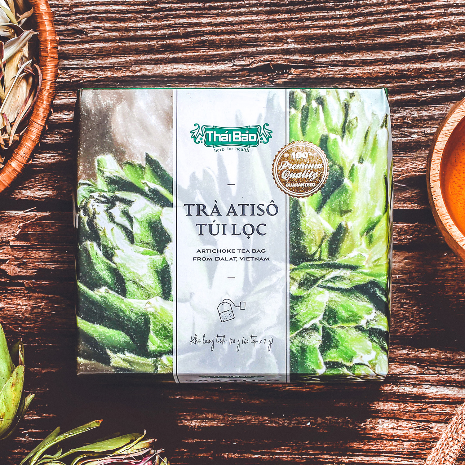 Trà atisô túi lọc Thái Bảo 60 tép hộp mẫu pastel art