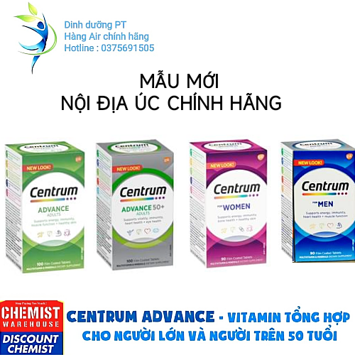 Vitamin tổng hợp Centrum Advance Úc hộp 100 viên cho người lớn,trung niên,người già tuổi 50+