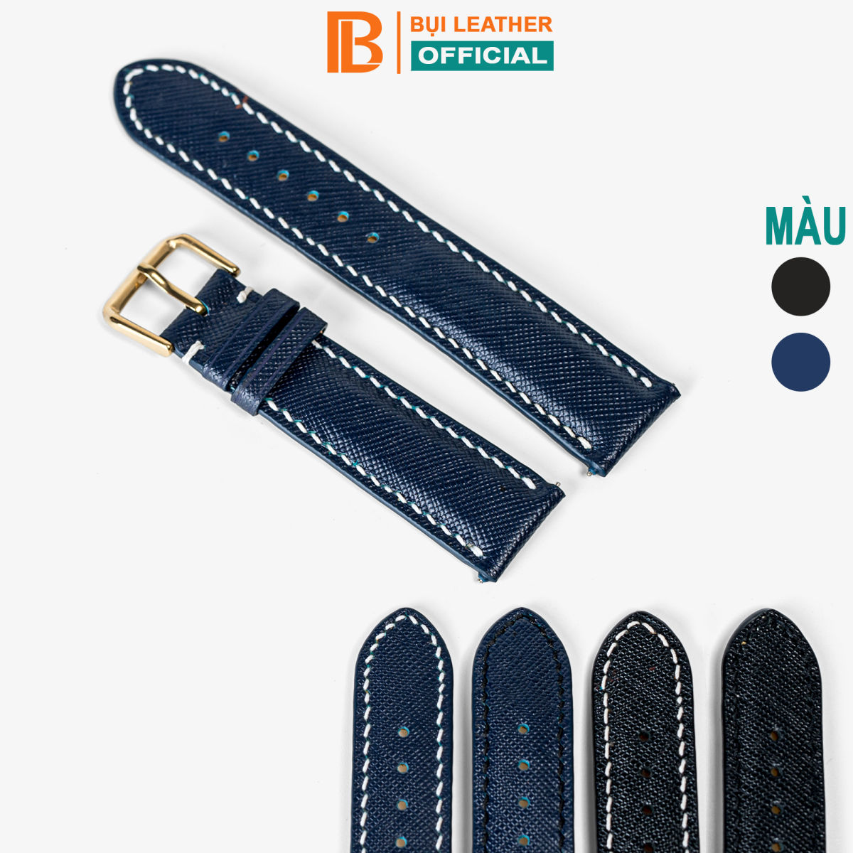 Dây đồng hồ nam da saffiano D112-da thật-khâu tay thủ công cao cấp, dây da đồng hồ size 18mm 20mm 22mm 24mm phù hợp với cả dw rolex hublot orient seiko