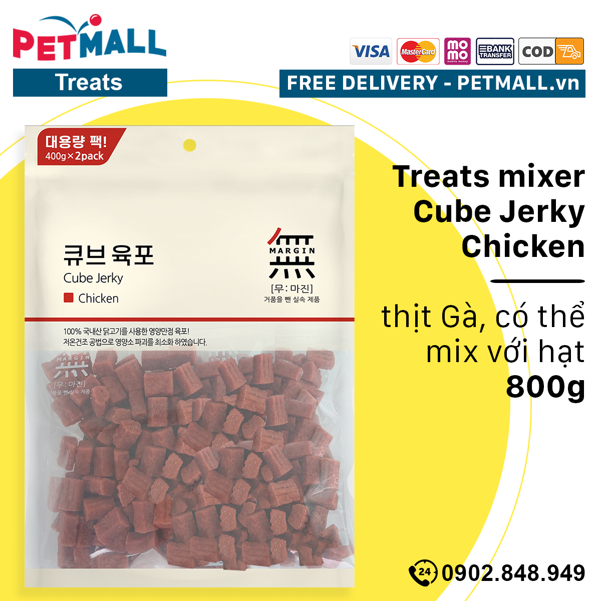 Treats mixer Cube Jerky Chicken 800g - thịt Gà, có thể mix với hạt 1