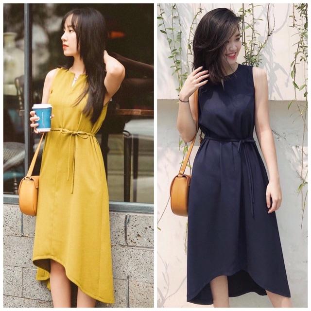 Đầm suông lệch tà 2 màu - Đầm nữ dự tiệc dạo phố dễ thương