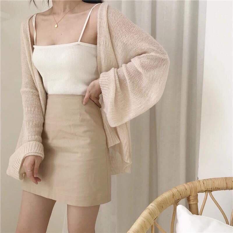 [HOÀN TIỀN ĐẾN 15%]Áo khoác nữ cadigan len mỏng khoác ngoài chất liệu dệt kim