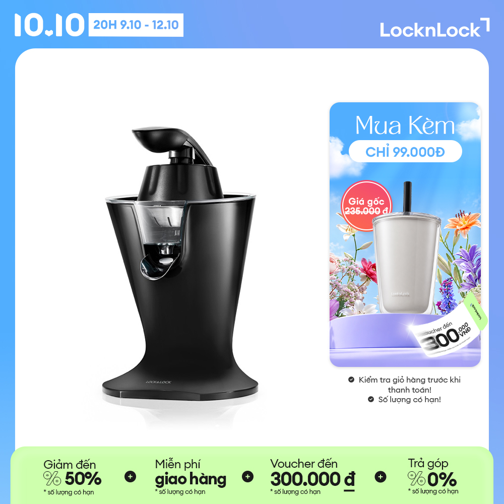 Ejj256blk - máy vắt cam lock&lock - chống nhỏ giọt, lưới lọc inox, dễ vệ sinh, công suất lớn 85w - hàng chính hãng - bảo hành 2 năm