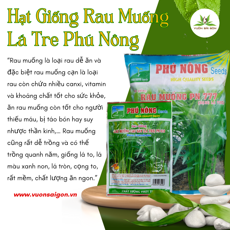 Hạt giống rau muống lá tre Phú Nông, hạt giống chắc khỏe, tỉ lệ nẩy mầm cao (Vườn Sài Gòn)