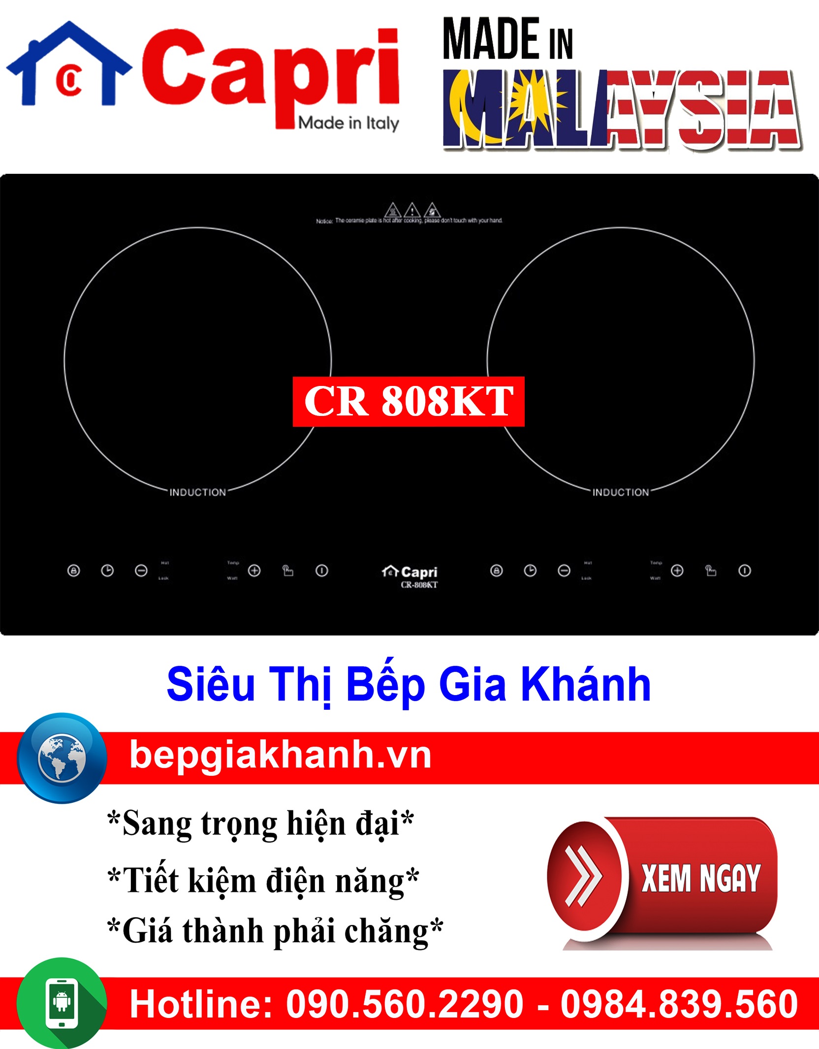 [HCM]Bếp từ đôi Capri CR 808KT nhập khẩu Malaysia, bếp từ, bếp điện từ, bếp từ đôi, bếp điện từ đôi, bếp từ giá rẻ, bếp điện từ giá rẻ, bếp từ đơn, bep tu don, bep tu