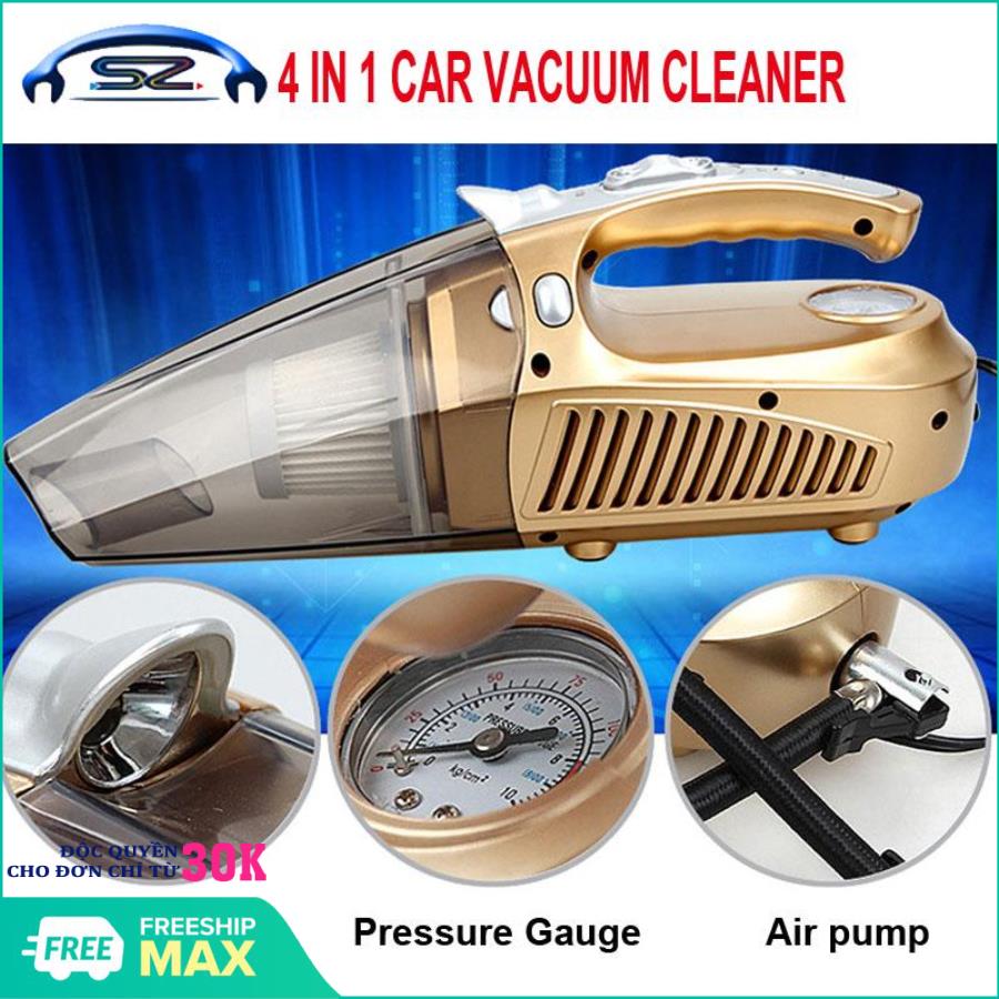 Máy hút bụi kiêm bơm lốp ô tô tiện dụng cho xe hơi, kiêm đèn pin chiếu sáng và đồng hồ đo áp suất / Máy hút bụi cầm tay oto, xe hơi kiêm bơm lốp xe đa năng (Bán chạy)