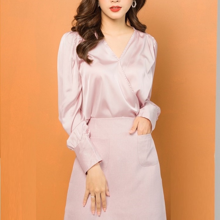 ÁO NỮ KIỂU TAY DÀI CÀI 4 NÚT VẢI SATIN LỤA SANG TRỌNG