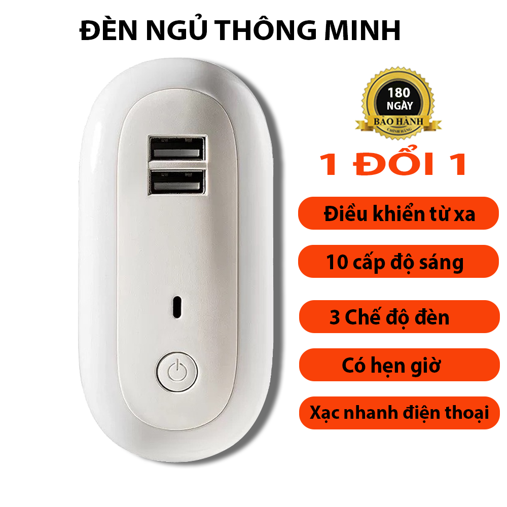 Đèn ngủ thông minh -  đèn ngủ đa năng có xạc điện thoại, 10 cấp độ sáng, 3 chế độ sáng, có hẹn giờ