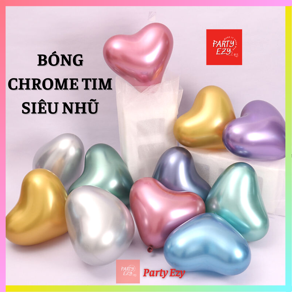 Set 5 bóng chrome hình trái tim siêu nhũ - đủ màu