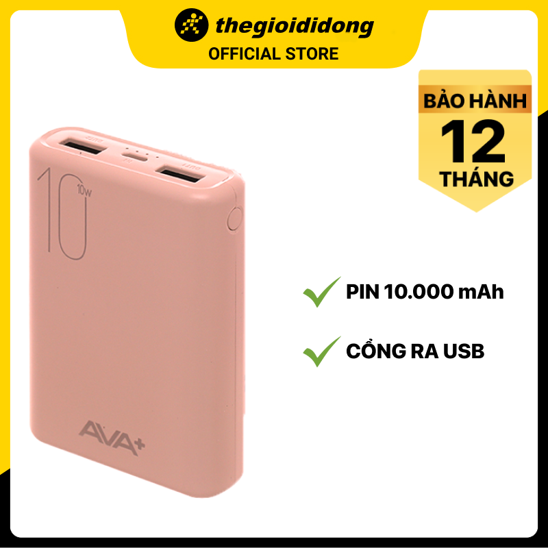 Pin sạc dự phòng polymer 10000mah ava+ pj jp192 hồng hàng like new cục sạc dự phòng giá rẻ - pin dự phòng 2 cổng sạc