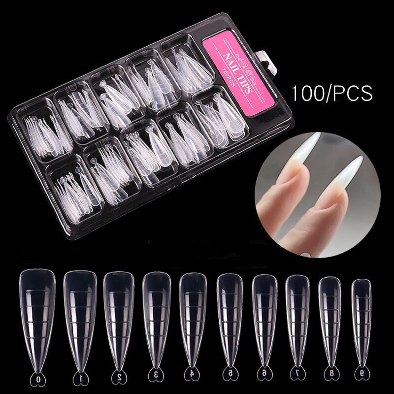 Hộp 120 móng Nhọn úp gel gum chia vạch