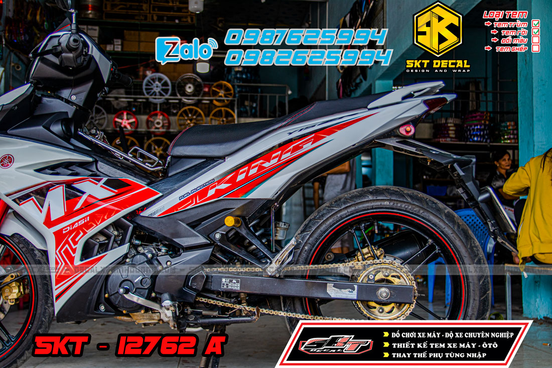 Tem rời xe exciter 150 trắng đỏ mx king