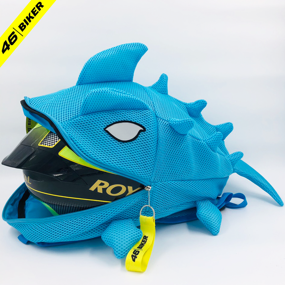 Balo khủng long đựng nón bảo hiểm - Màu xanh dương vải lưới 2 lớp