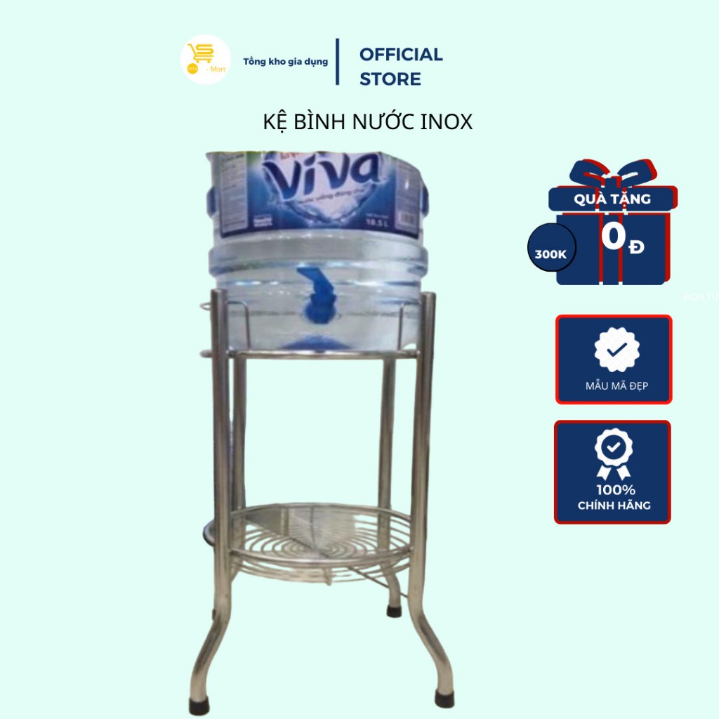 Kệ để bình nước inox, kệ bình lọc, chân inox để xô đá/bình nước tiện lợi, dày dặn mta-mart2