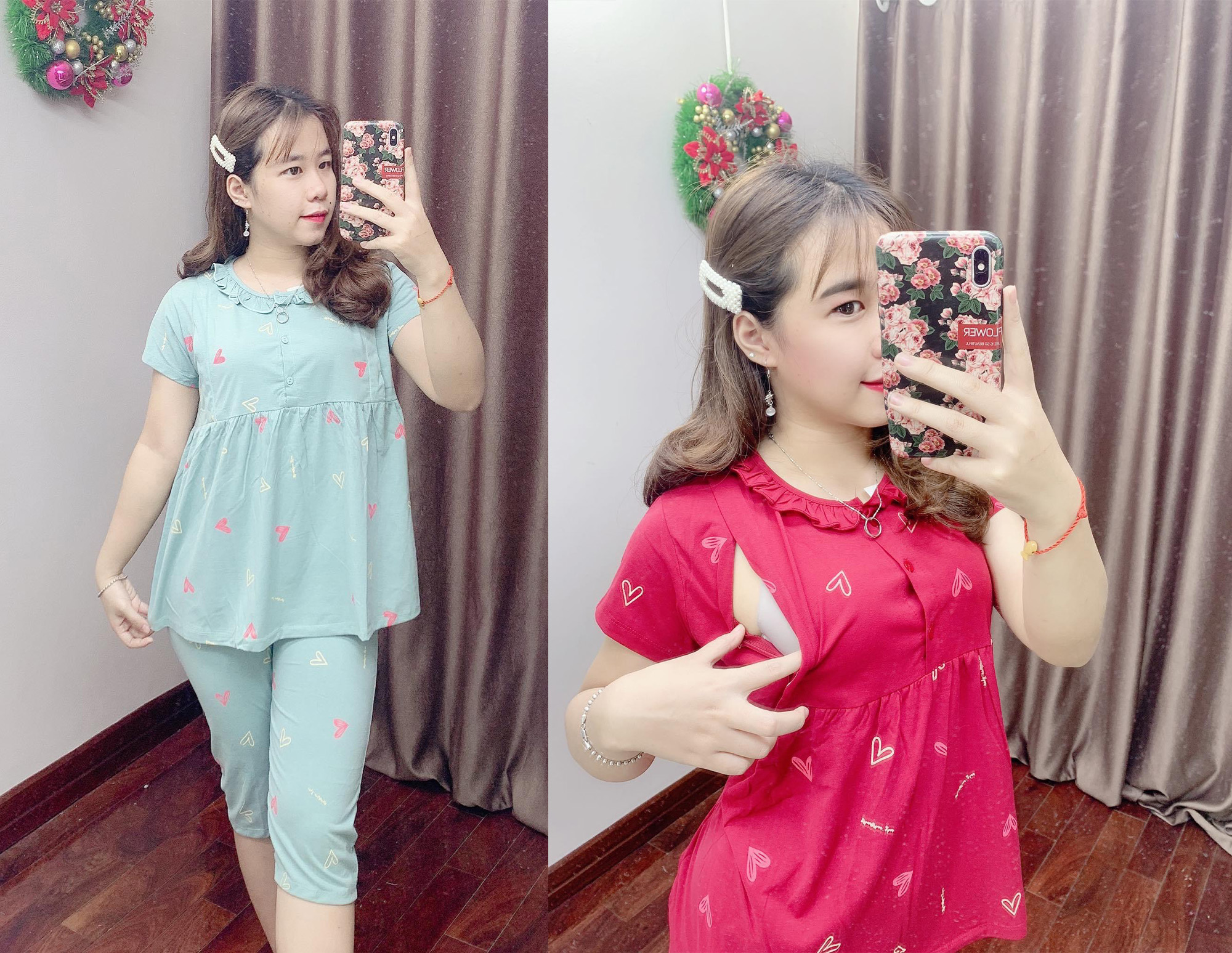 Quần áo bầu sau sinh cho con bú mùa hè