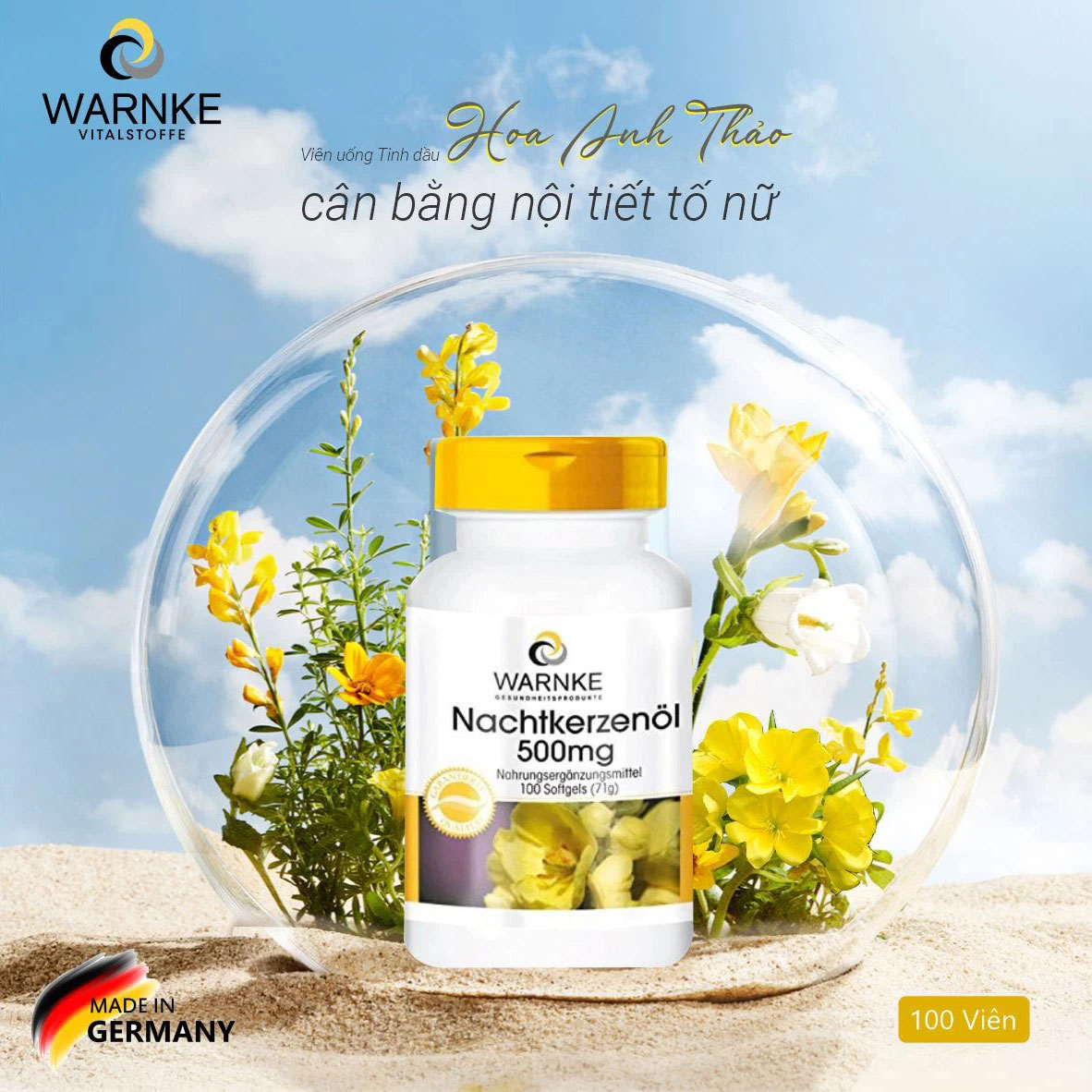 Tinh dầu hoa anh thảo Warnke Nachtkerzenol 500mg, 100 viên